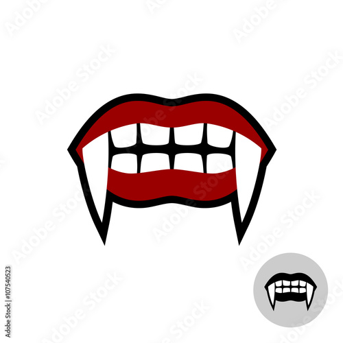 Vampire dracula teeth illustration. Red lips mouth with white lo