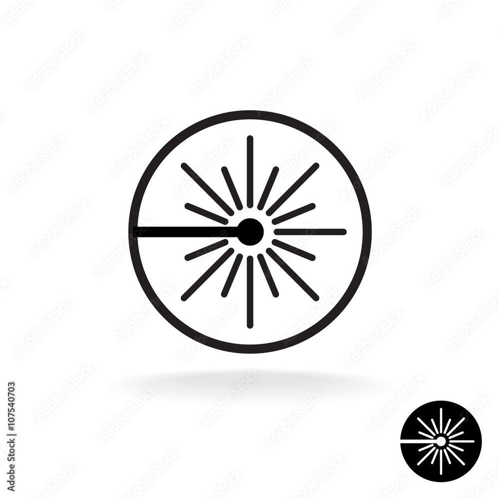 Laser black icon. Laser beam flash sparks linear symbol in a cir Laser black icon. Laser beam flash sparks linear symbol in a cir