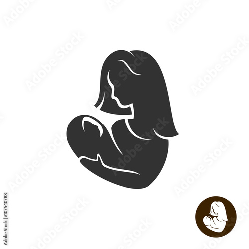 Mother and baby child black silhouette logo