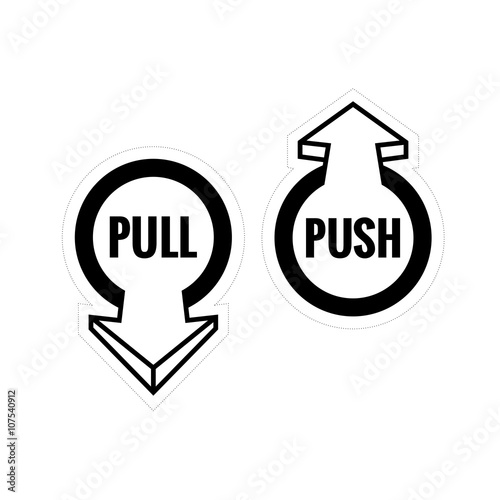 Pull and push door sign set. Monochrome black color style.