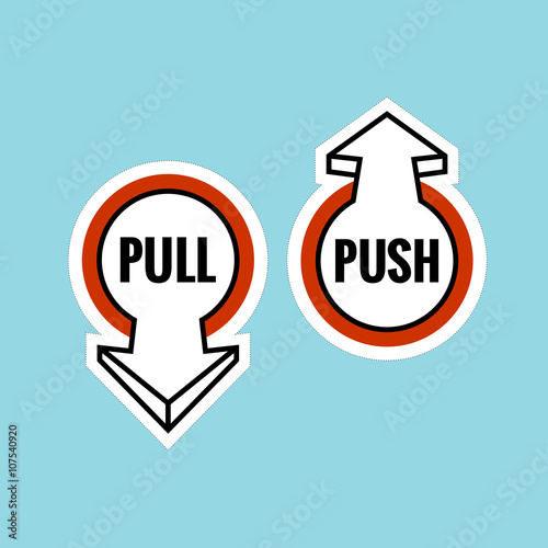 Pull push door signs. Black with red round frame.