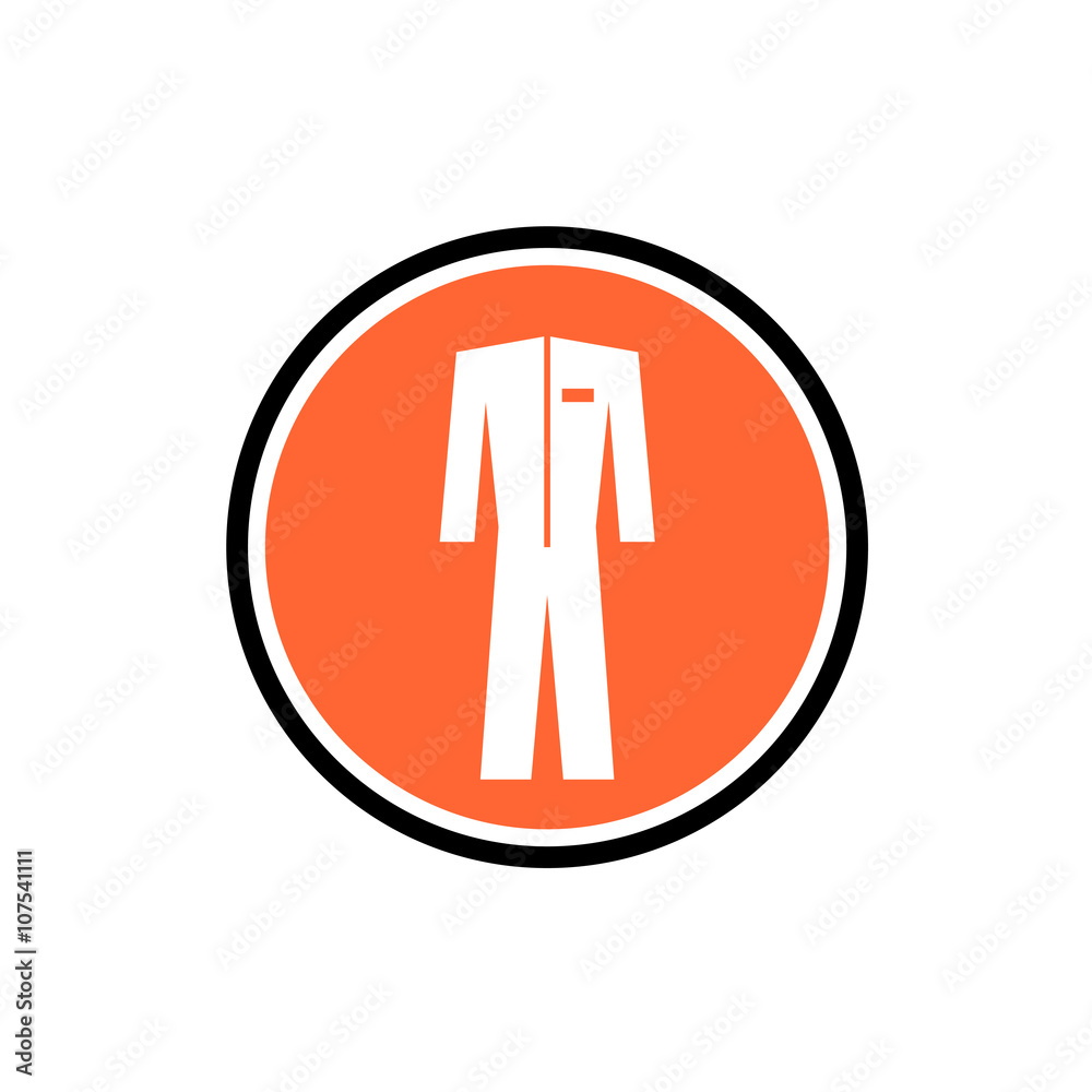 Protective suit icon. One color symbol in a round info badge sig