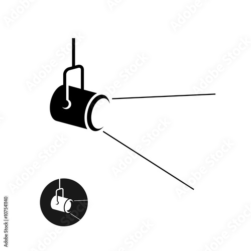 Spotlight black silhouette icon with light scattered rays
