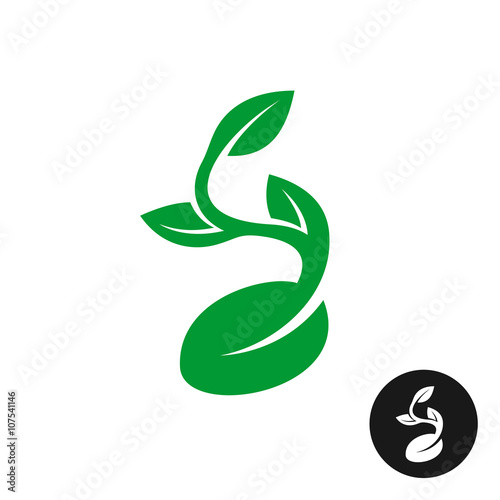 Photo Sprout logo. One shape style plant with seed and green leaves ve