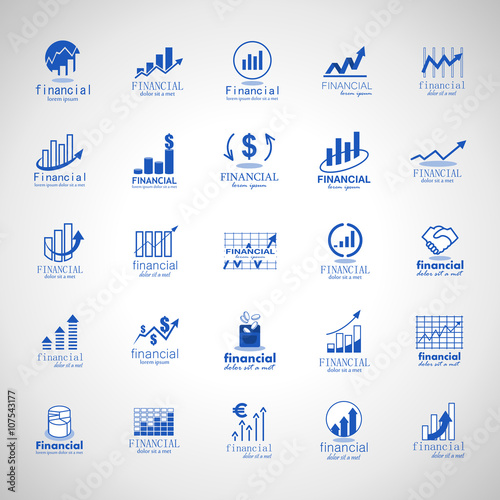 Financial Icons Set-Isolated On Gray Background-Vector Illustration,Graphic Design.Collection Of Color And Abstract Icons.Different Logotype Shape.Modern Concept Logo