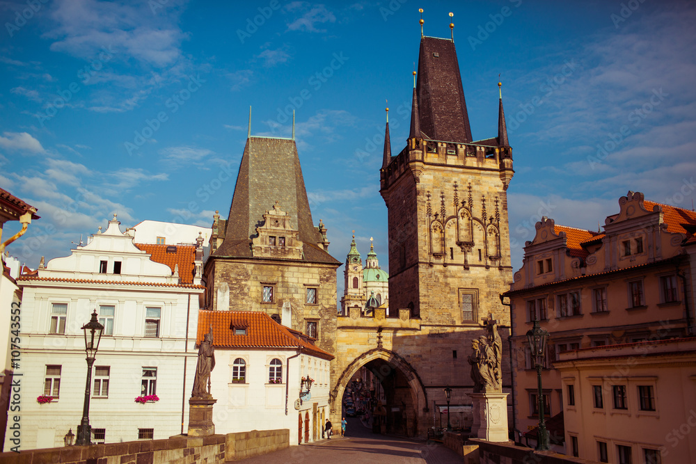 Fototapeta premium Beautiful Prague medieval town landscape, travel location, build