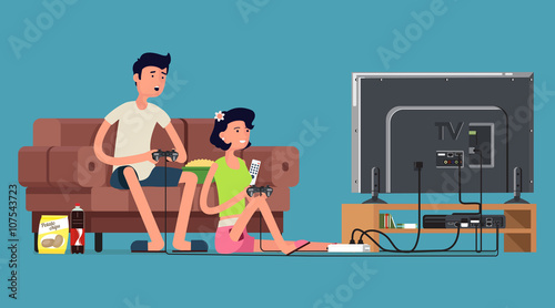 man and woman playing video games