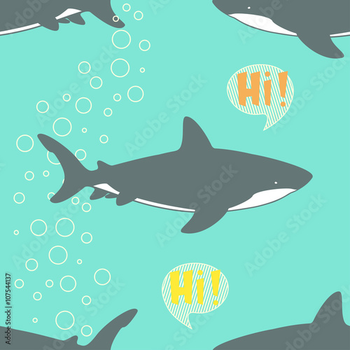 Seamless Pattern with cute sharks.