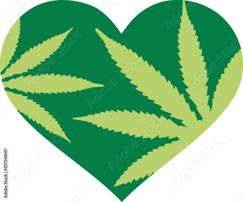 Green heart with hemp leafs