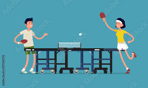 boy and girl playing ping-pong