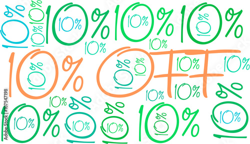 Ten Percent Off word cloud on a white background. 