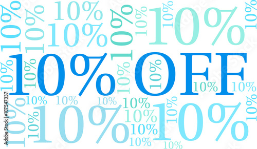 Ten Percent Off word cloud on a white background. 
