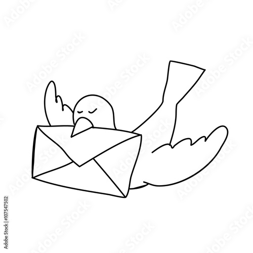 carrier pigeon with pilot cap and letter. vector illustration.