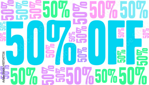 50% Off - Fifty Percent Off word cloud on a white background.