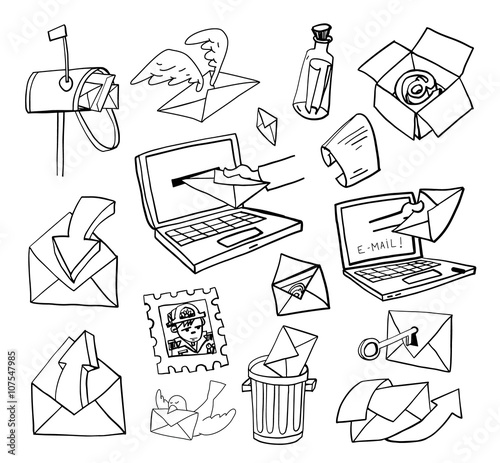 E-mail doodle set. vector illustration.