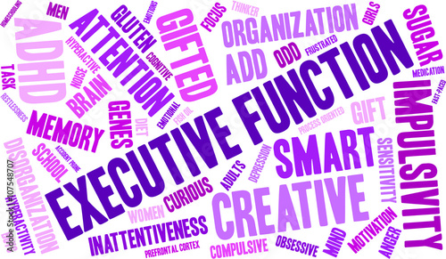 Executive Function word cloud on a white background. 