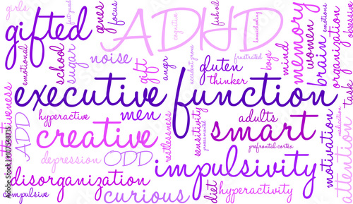 Executive Function word cloud on a white background. 