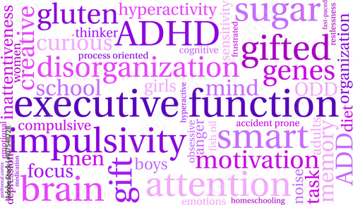 Executive Function word cloud on a white background.
