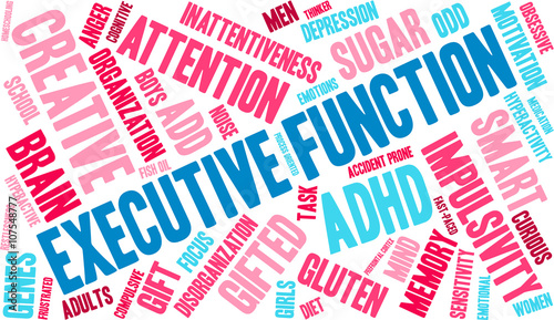 Executive Function word cloud on a white background.
