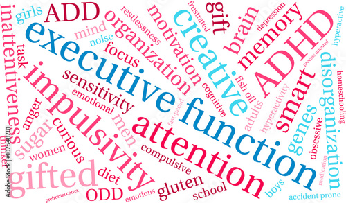 Executive Function word cloud on a white background. 