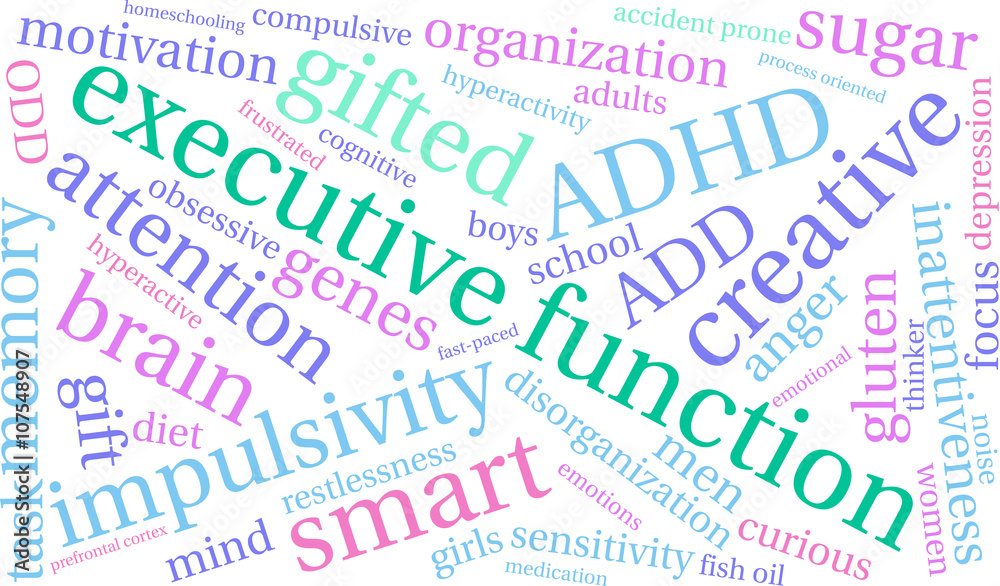 Executive Function word cloud on a white background. Executive Function word cloud on a white background.