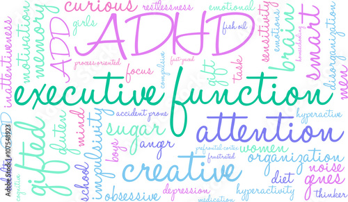Executive Function word cloud on a white background.