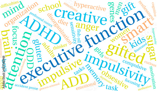 Executive Function word cloud on a white background. 