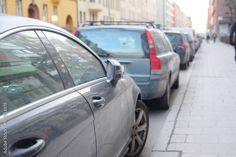 Stockholm, Sweden - March, 16, 2016: cars on a parking in Stockholm, Sweden