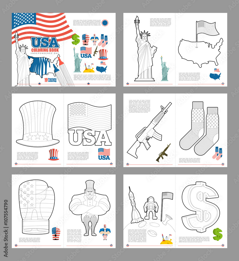 USA coloring book. Patriotic book for coloring. National Symbols Stock ...