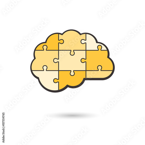 Vector brain icon with jigsaw puzzle. Business idea concept.