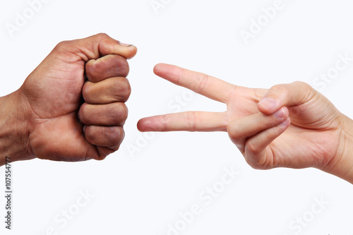 Rock and Scissor hand sign isolated on white background.