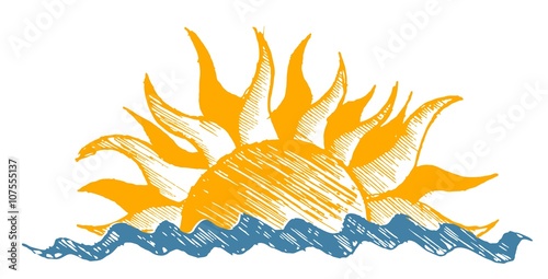 Drawing of sun and sea.