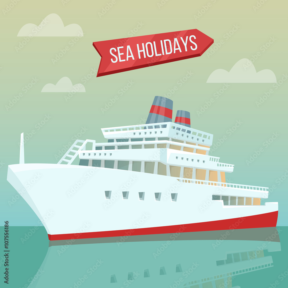Travel Banner. Sea Holidays. Passenger Ship. Cruise Liner. Tourism Industry