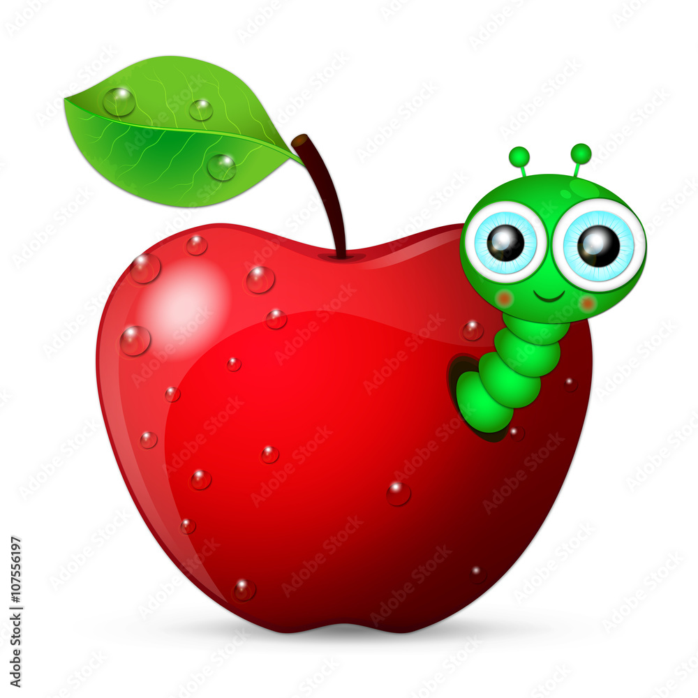 worm coming out of an apple Stock Vector Adobe Stock