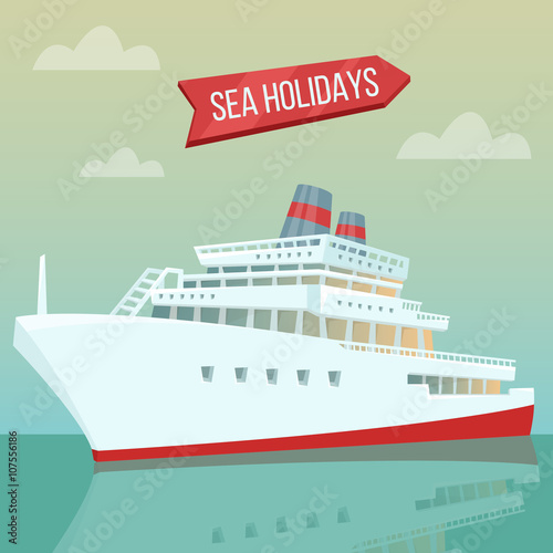 Travel Banner. Sea Holidays. Passenger Ship. Cruise Liner. Tourism Industry