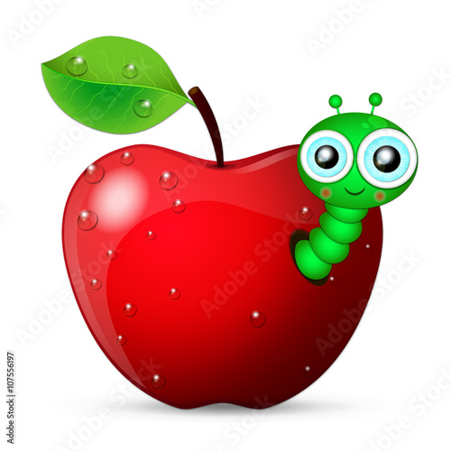 worm coming out of an apple
