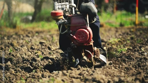Wallpaper Mural New seeding season on organic home vegetable farm in spring, farmer preparing garden soil with cultivator tiller. Torontodigital.ca