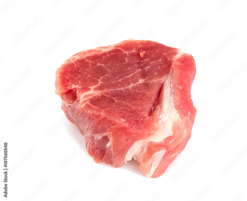 raw pork neck meat cut in pieces isolated on white raw pork neck meat cut in pieces isolated on white