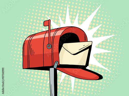 Fotografiet Cartoon pop art red mailbox send letter