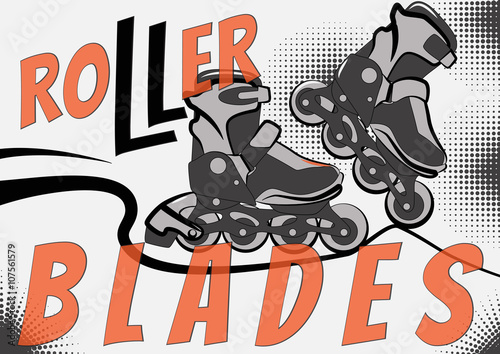 Illustration of roller skating - rollerblades. Roller blades card, banner