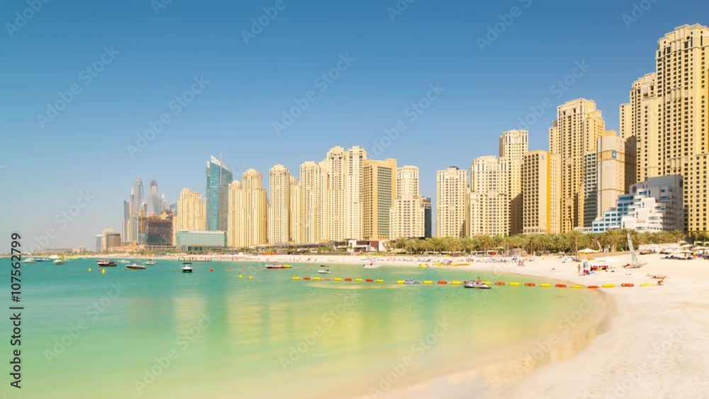 sunny day dubai marina jbr beach panorama 4k time lapse uae

