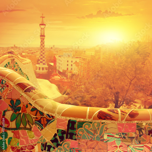 Canvas Print View of Barcelona from Park Guell.