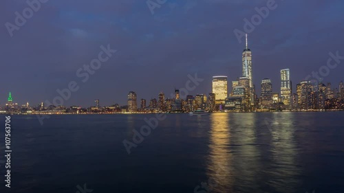 night light new york manhattan freedom tower jercey panorama 4k time lapse usa
 photo