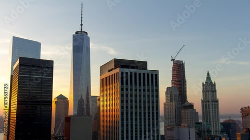 new york freedom tower sunset manhattan roof top panorama 4k time lapse usa
