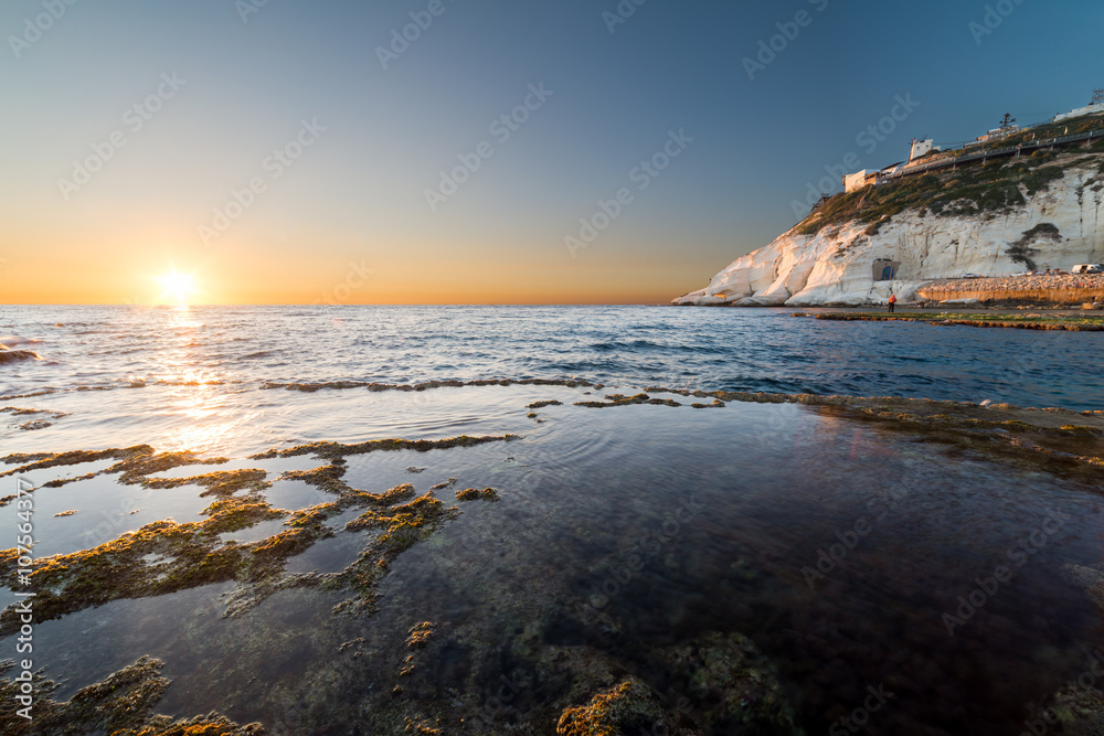 View of Rosh Hanikra from Achziv Beach