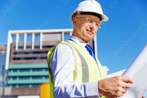 Engineer builder at construction site