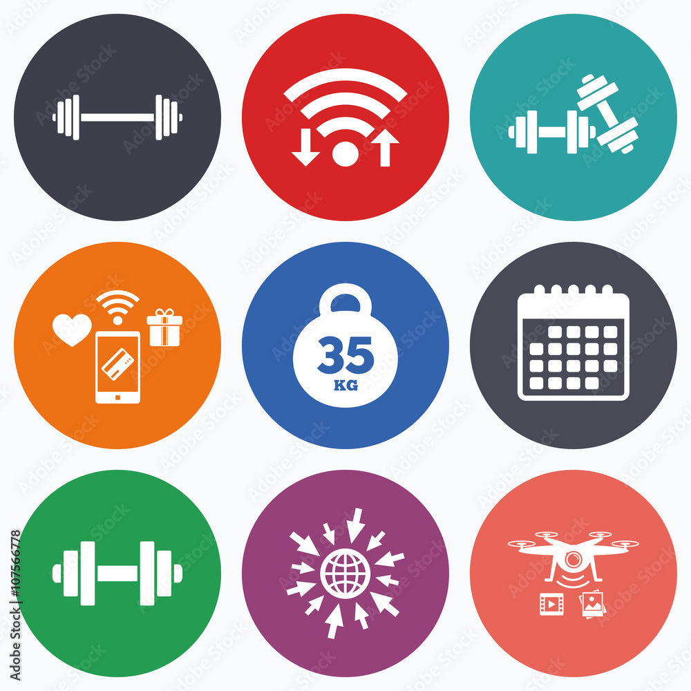 Dumbbells icons. Fitness sport symbols.