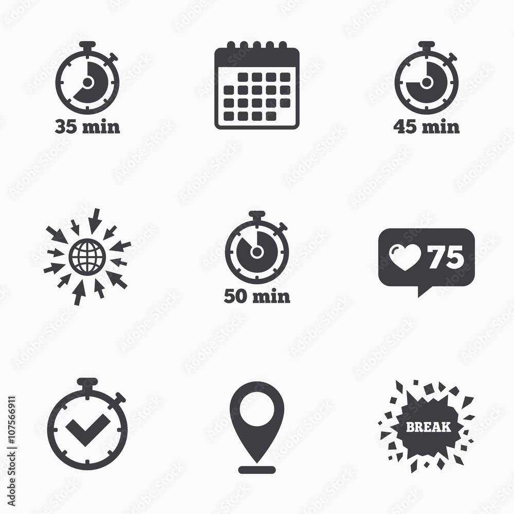Timer icons. Fifty minutes stopwatch symbol. Timer icons. Fifty minutes stopwatch symbol.