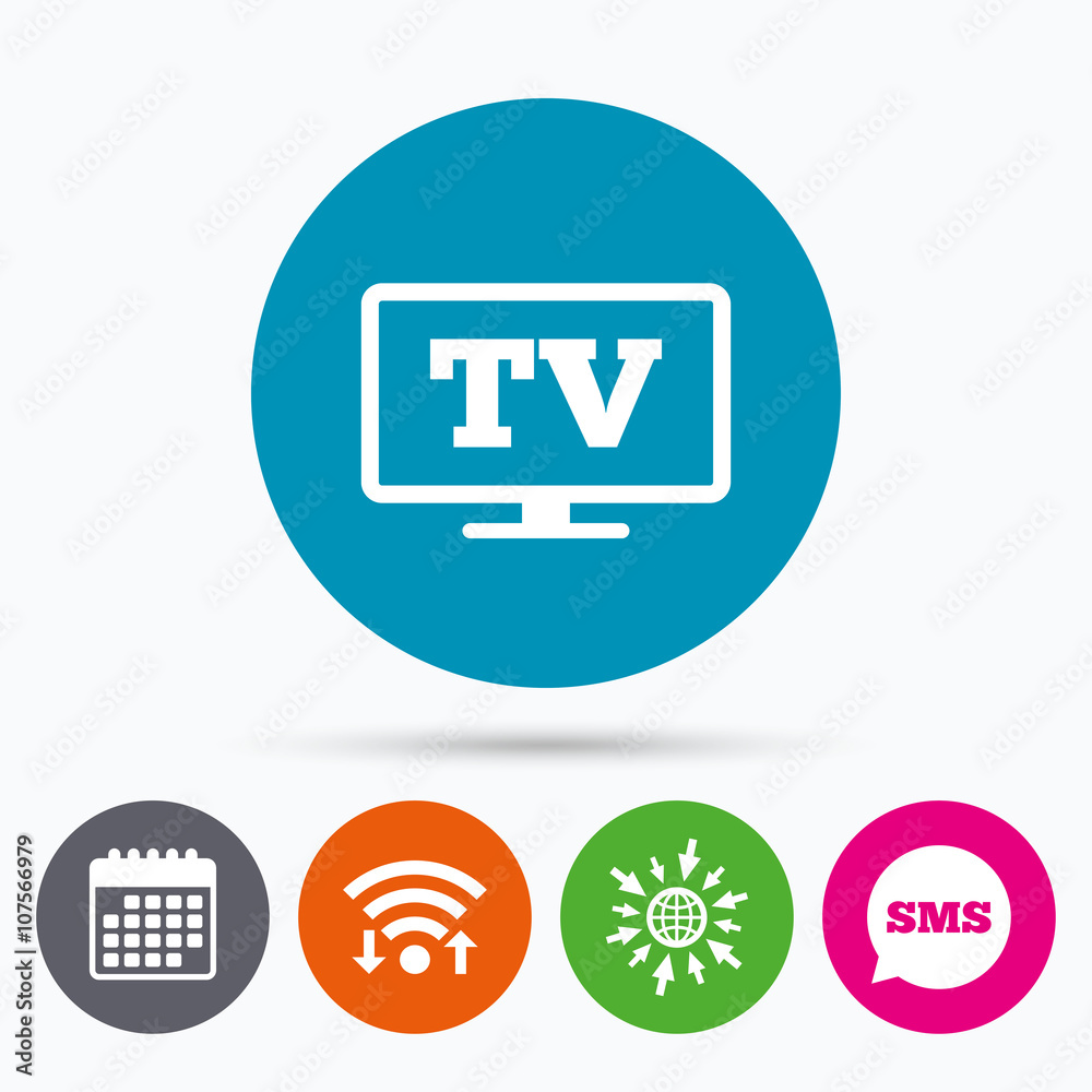 Widescreen TV sign icon. Television set symbol. Widescreen TV sign icon. Television set symbol.