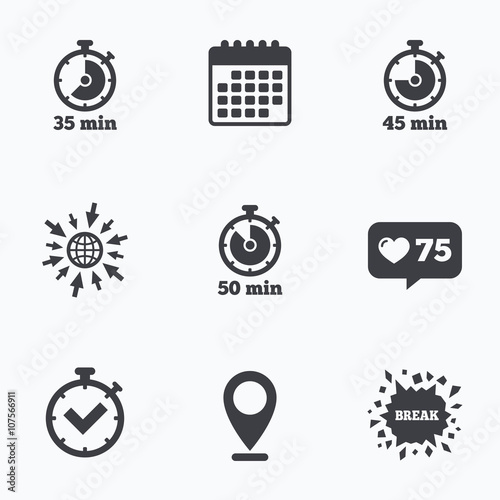 Timer icons. Fifty minutes stopwatch symbol.